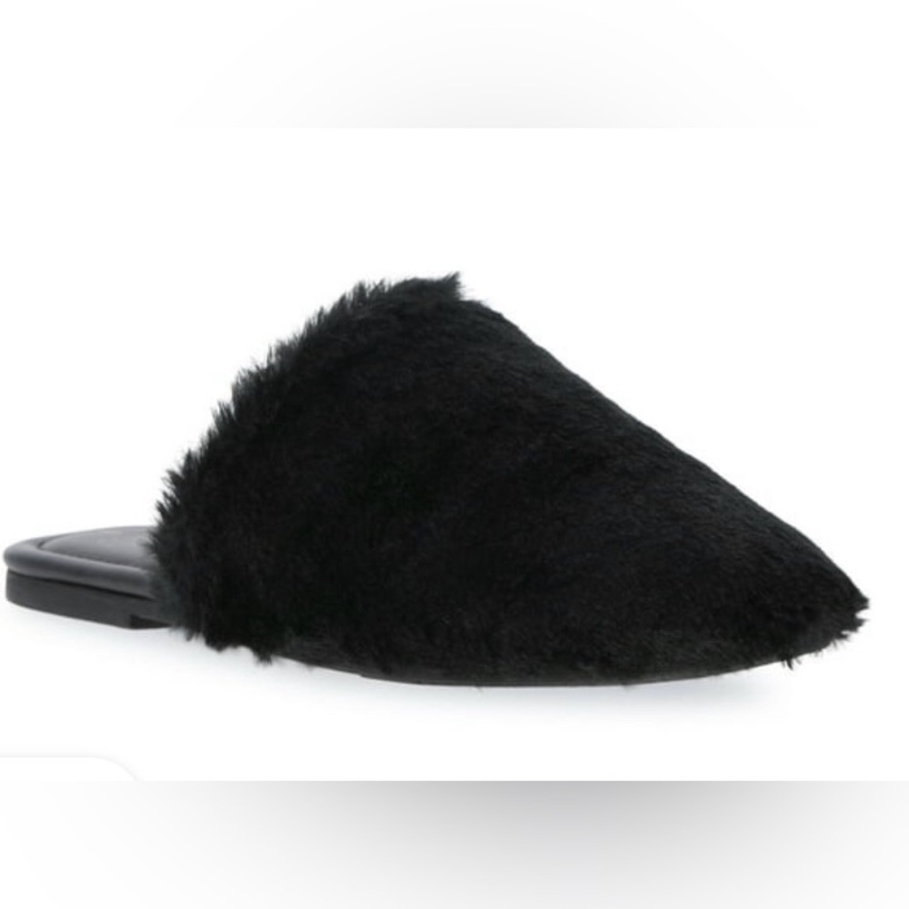 TIME and TRU Womens Black Slippers Size 9 faux Fur Mules Slip On Comfort New